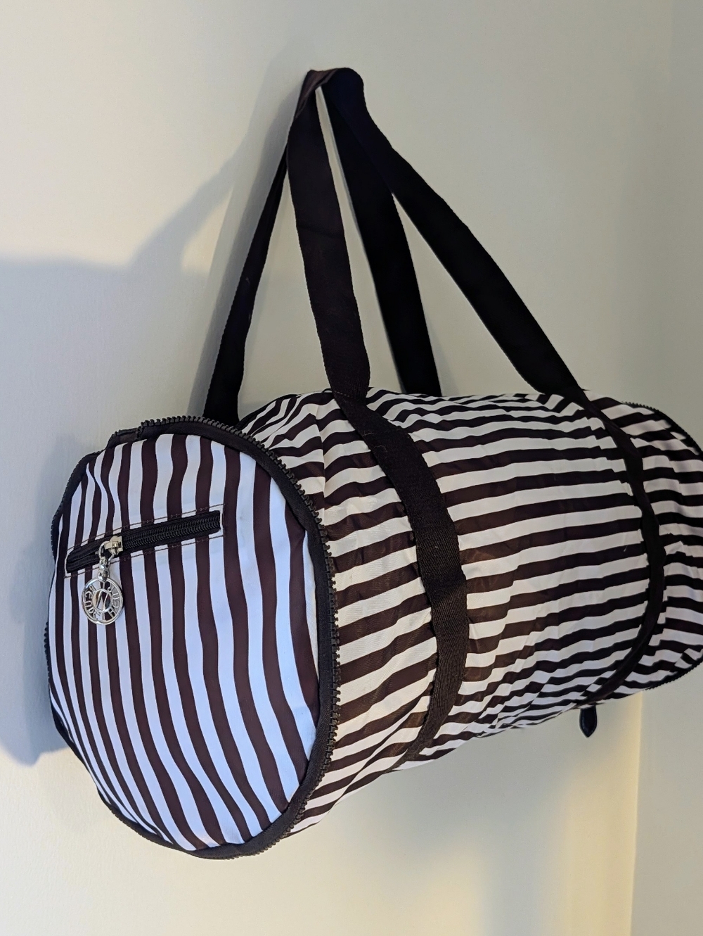 NWOT - Henri Bendel Packable Nylon Duffle Bag - Bendel Stripe